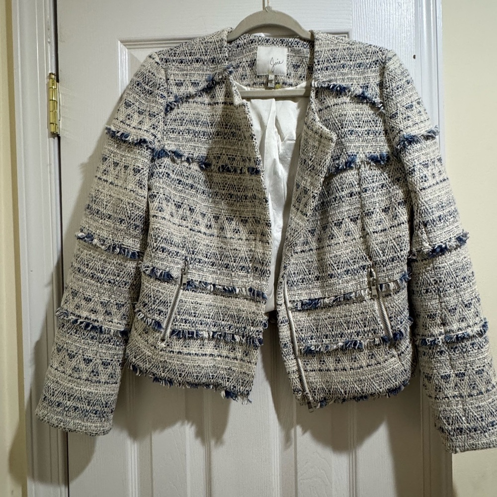 Joie cropped blue tweed blazer L